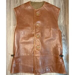 Vintage 1940s WW2 British Army Brown Leather Jerkin Vest Wool Lined Size No. 2